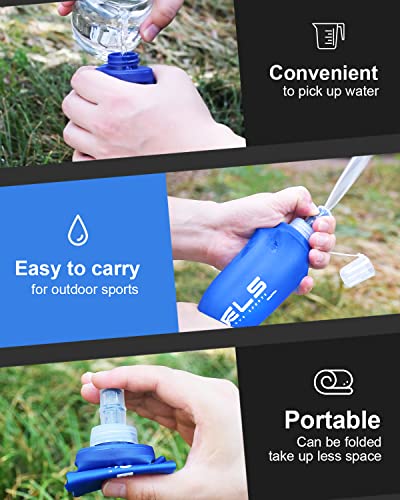 WRELS TPU Running Water Bottle with Straw for Hydration Vest Pack BPA-Free - color: 500ml*2 Dark blue+straw*2
