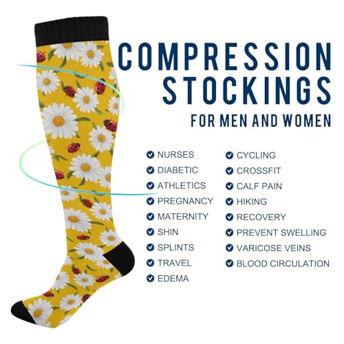 Wusikd Heartbeat Symbol Compression Socks for Women and Men Circulation Black Long Socks for Athletic Running 1 - color: Ladybug