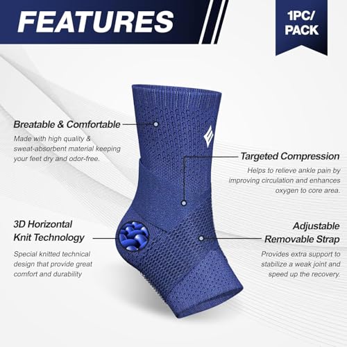 NEENCA Compression Ankle Sleeve with Removable Figure-8 Strap - color: Blue, size: X-Large