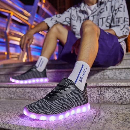Light Up Shoes for Women Men, LED Sneakers USB Charging Unisex Adult Glow Party Cool Dancing Shoes - color: Black, size: 11.5 Women/9 Men