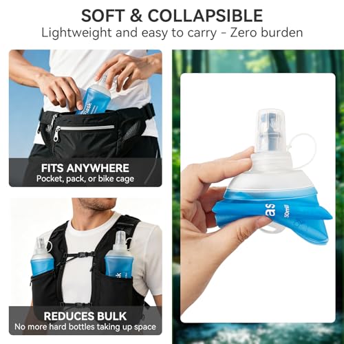 2 Pack 500ml Soft Flask, Shrink As You Drink Collapsible Water Bottles for Running Vest & Hydration Pack, BPA-Free Leak-Proof TPU Folding Bottle for Hiking Cycling Climbing Jogging-Blue - color: Blue
