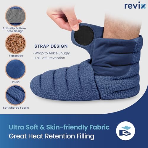 REVIX Microwavable Booties for Cold Feet, Heated Slippers, Navy L - size: L, style: Navy