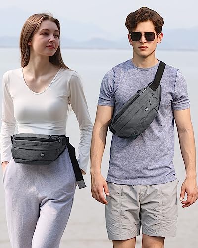 WATERFLY Fanny Pack Waist Bag: Large Crossbody Fannie Bum Belt Bag Hip Phanny Pack for Men Women Outdoor Sport Hiking Traveling Walking - color: Dark Gray