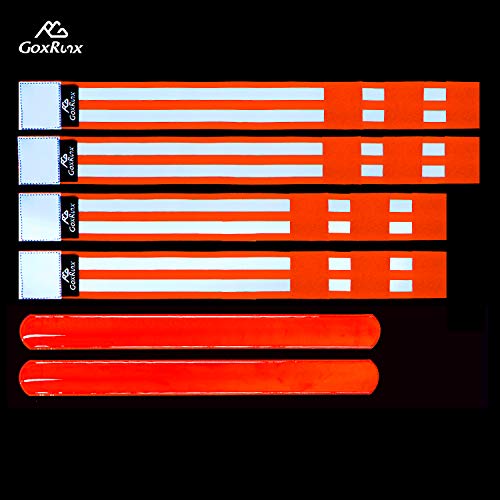 GoxRunx Reflective Bands Running Gear 6 Pack-Adjustable Reflective Armband Arm Wrist Ankle Leg Bands Reflectors -Reflective Tape Straps for Clothing Night Running Cycling Walking -Slap Bracelets - color: Orange