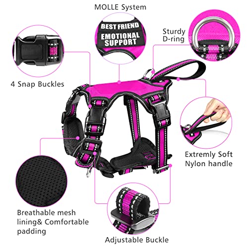 WINSEE Pet Harness Collar and Leash Set, All-in-one Reflective Dog Harness No Pull with Adjustable Buckles for Puppies, Small, Medium, Large, and Extra-Large Dogs (Large, Rosy) - color: Rosy, size: Large