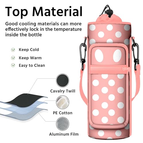 Water Bottle Holder with Strap, 18-32oz Water Bottle Carrier Sling Bag - color: Pink Polka Dots