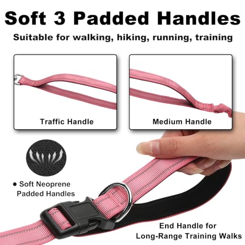 Triple Handle Bungee No Pull Dog Leash, Pink 6.23-8.53FT - color: Pink