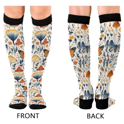 Snowflake Red Christmas Compression Sock for Women Men Funny Support Knee High Socks Running,Nurses,Travel - color: Butterfly Mushrooms