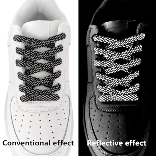 9mm Flat Reflective Shoe Laces for Hiking Running Sneakers - color: Black, size: 47in/120cm