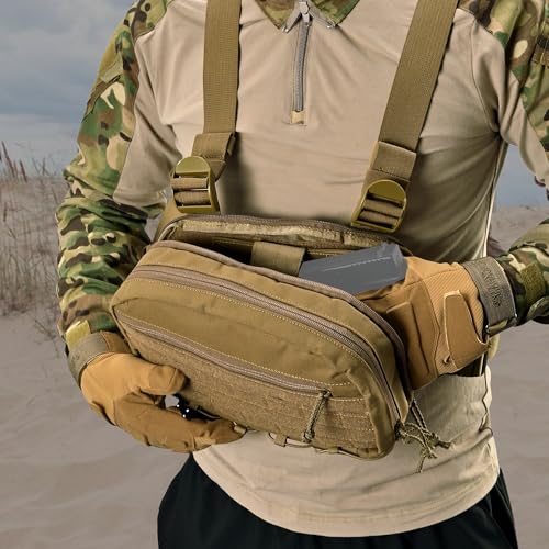 Chest Rig with Concealed Pistol Holster, Chest Bag for Men,Molle EDC Tactical Vest Chest Pack for Running Outdoor - color: Tan