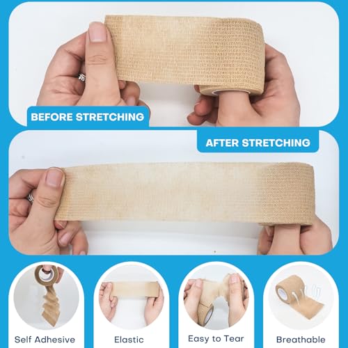 Cohesive Bandage Wrap 2 Inch x 5 Yards, 12 Pack Skin Color Self Adhesive Athletic Tape for Medical First Aid, Injury Recovery & Sports Wraps - color: Skin