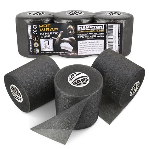 Hampton Adams Pre Wrap Athletic Tape, Non Slip Grip, No Fray Underwrap - color: Black