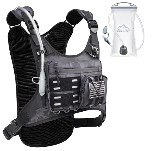 Zelvot Running Vest with 2L Water Bladder, Hydration Backpack, U.S. Design Patent, Lightweight Hydration Pack with Gear Holder, Reflective Chest Pack for Men Women - color: Black Camo, size: Medium-Large