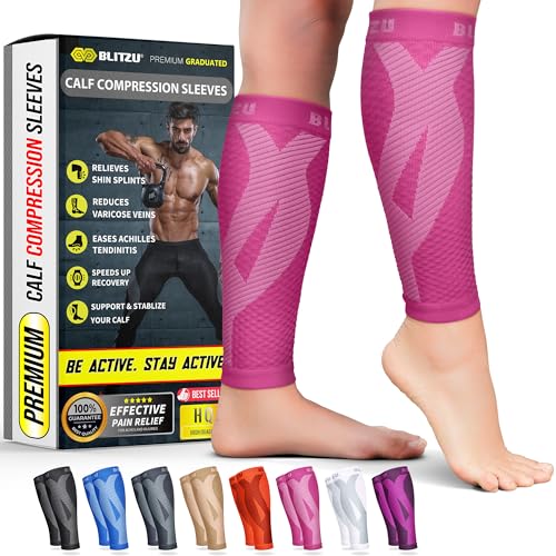 BLITZU Calf Compression Sleeves, Footless Compression Socks for Men & Women - color: Pink, size: 3XL