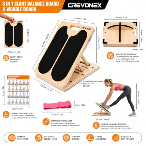 3-in-1 Adjustable Wooden Slant Board for Calf Stretching