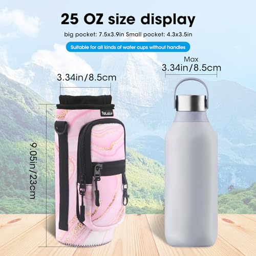 ToLuLu 25/32/40oz Water Bottle Carrier Bag Pocket,Insulated Neoprene Adjustable Shoulder Strap Water Bottle Pouch Case, Crossbody Water Bottle Holder Sling Sleeve for Men Women Adults - color: Pink Marble, size: 25 OZ