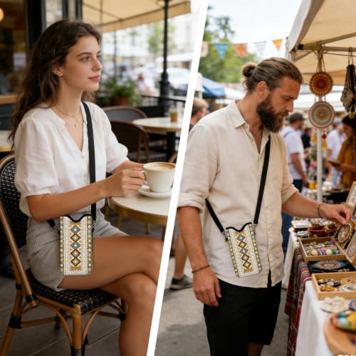 GLOBLELAND Pattern Cell Phone Sleeve Pouch Case Bag with Crossbody Strap Neck Lanyard for Women Men - color: Ethnic Pattern