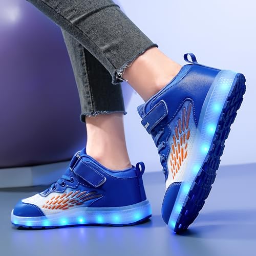 Kids Light up Shoes LED USB Charging Flashing High-top Wings Sneakers Boys Girls Trainers for Festivals Halloween Christmas New Year Party Great Gift - color: Blue White, size: 12.5 Little Kid
