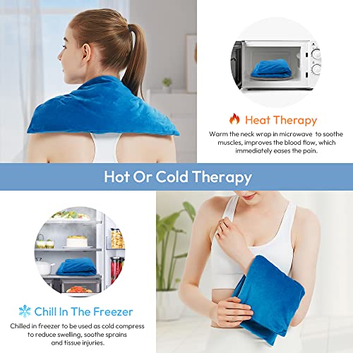 Microwavable Heating Pad with Washable Cover, 8 x 18 Microwave Heating Pad for Neck and Shoulders, Moist Heat Bean Bag Warm Compress for Knee, Joints, Wrist, Abdomen (Light Blue) - color: 8 X 18" Light Blue - 1 Pack
