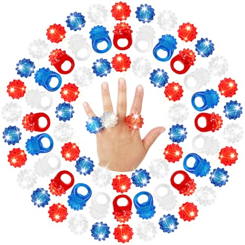 50 Pcs Light Up Rings Flashing LED Rubber Finger Rings for Carnival, July 4th, Halloween, Christmas, Concert, Goodie Bag Fillers, Raves - color: Red Blue White
