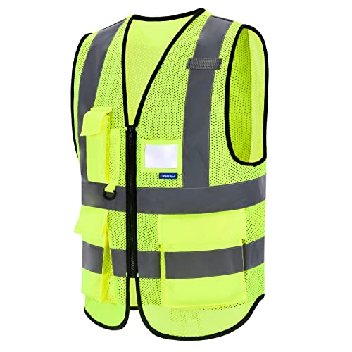 A-SAFETY ANSI/ISEA Standard Class 2 Hi-Vis Vest, Unisex, Zipper, Yellow, M - color: Yellow Mesh, size: Medium