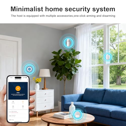 Home Alarm System Wireless with Smart Life/Tuya APP & Remote Control,WiFi+GSM/4G Home Alarm System NO Monthly Fees,Real-Time Alert Long Battery Life for Apartment,Kids Safety,Office - color: Blue & White