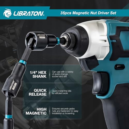 LIBRATON Magnetic Nut Driver Set, 35PCs Impact Driver Bit Set, Metric & SAE