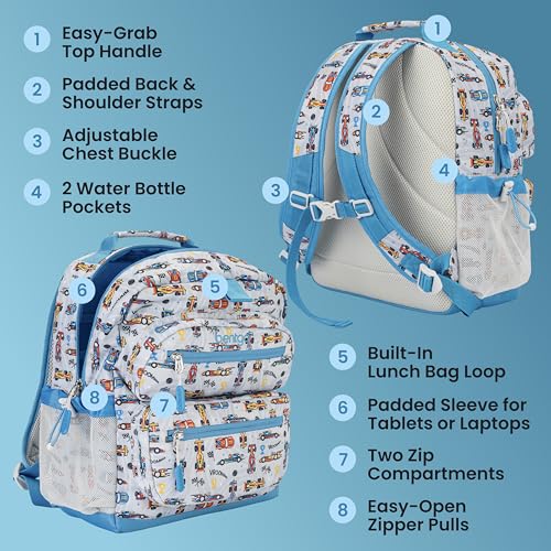 Bentgo Kids Print Durable & Water-Resistant Backpack - color: Race Cars, size: Kids Medium