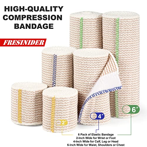 FRESINIDER Premium Elastic Bandage Wrap, 6-Pack Mix, Hook-and-Loop Closure - color: 6 Pack Mix (2, 4, 6 Inches)
