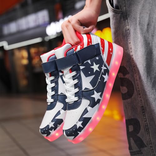 YuanRoad Unisex LED Light Up Shoes with USB Charging Glowing Luminous LED Sneakers - color: Blue High Top, size: 15 Women/11 Men