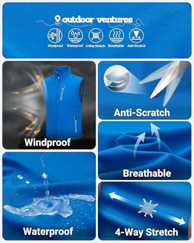 Outdoor Ventures Men's Running Golf Vest Outerwear Lightweight Windproof - color: Bright Blue, size: Small