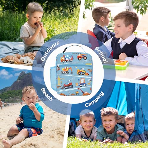 Clastyle Car Insulated Kid Lunch Bag for Boy Lunch Box, Red Construction - color: Red Construction