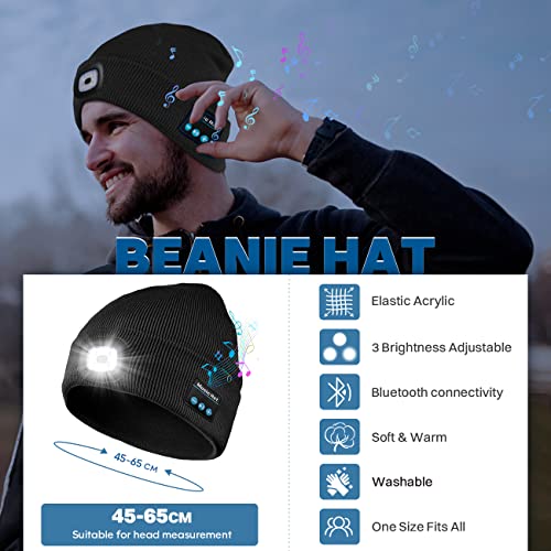 Bosttor Bluetooth Beanie Hat with Light, Headlamp Cap with Headphones and Built-in Speaker Mic, Gifts for Men Women Teen - color: Fluorescent Yellow