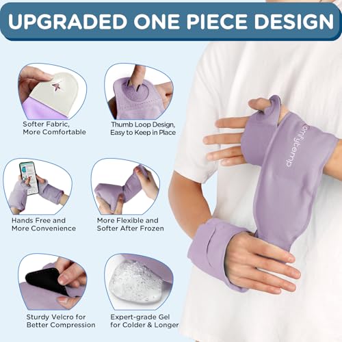 Comfytemp Wrist Ice Pack Wrap Carpal Tunnel Relief Wrist Brace 2 Packs - color: Purple, size: 20"x4"
