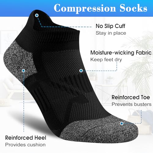 Gonii Womens Compression Ankle Socks，Athletic Running Cushioned Support Low Cut Socks 5-6 Pairs - color: 2 Black+2 White+2 Grey, size: 6-8