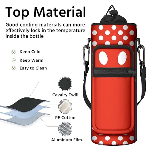 Water Bottle Holder with Strap, 18-32oz Water Bottle Carrier Sling Bag - color: Red Polka Dots