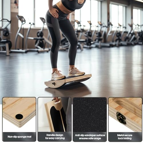 Portable Wooden Slant Board for Calf Stretching with Resistance Bands 400 lbs Cap,Balance Board Anti-Slip Incline Board, Ankle Support, Include Instruction Card & Sand Paper.
