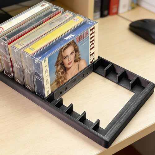 GRETJOB 10-Slot Cassette Tape Storage Rack – Durable & Stylish Organizer Holder for Home, Studio, Collectors – Easy to Move & Organize Audio Tapes