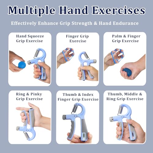 CYFIE Grip Strength Trainer Kit Adjustable 10-132Lbs Hand Exerciser Counter - color: Blue