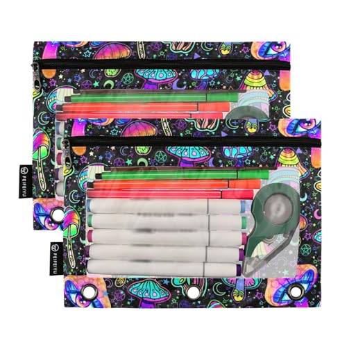 Magic Mushrooms Pencil Pouches for 3 Ring Binder 2 Pack - color: Magic Mushrooms