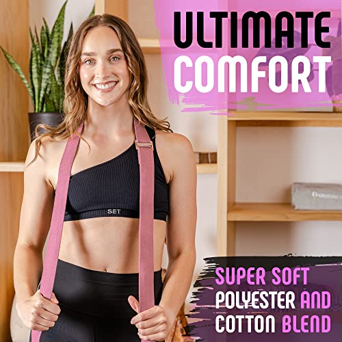 Yoga Strap with Buckle, Soft Cotton/Polyester Webbing, 8 ft - color: Pink