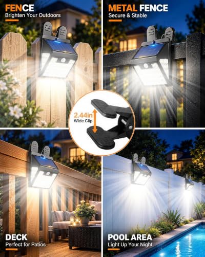 Clip on Solar Lights Outdoor, 600LM Motion Sensor Fence Lights - color: Black