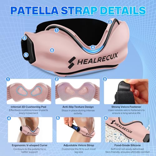 Healrecux Patellar Tendon Support Strap, Silicone Patella Knee Strap, Non-Slip Patella Stabilizer Knee Band for Jumpers Knee, Tendonitis, Basketball, Volleyball, Squats - Pink 2 Pack - color: Pink