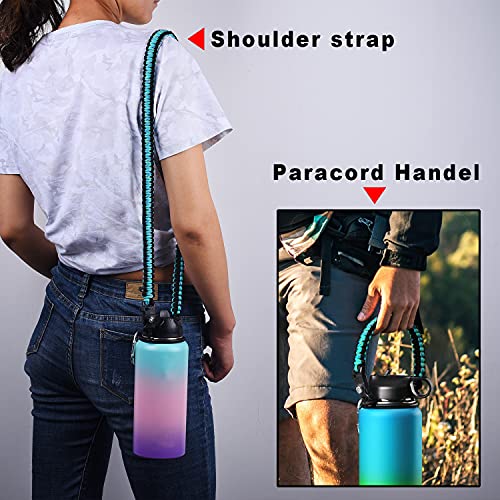 Wongeto Paracord Handle Carrier Holder with Shoulder Strap,Compatible with Hydro Flask Wide Mouth Water Bottles - color: Mint Green/Compass
