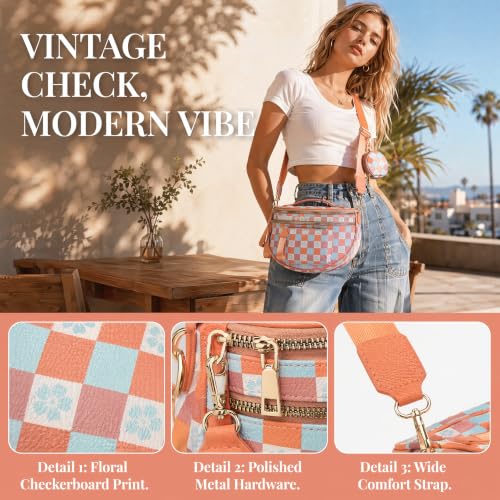 Makes Checkered Crossbody Bag Bum Bag for Women with Pouch - color: Triorange Checkered