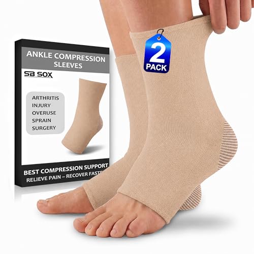 SB SOX Ankle Brace Compression Sleeve for Men & Women - color: Solid - Beige, size: X-Large