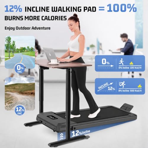 FUNMILY Upgrade Walking Pad Folding Treadmill with 12%/15% Incline & Handle Bar, 3.5HP Foldable Under Desk Compact Treadmills for Home/Office/Gym, 400+lb Capacity, Shock Absorption - color: Best Black