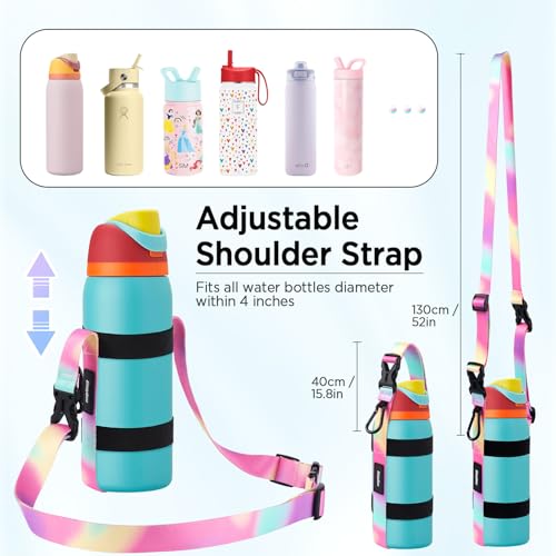 EasyAcc Water Bottle Holder Strap Sling, for Owala FreeSip 24 32 40 oz, Hydro Flask, Cirkul, Yeti, Stanley Flip, Universal Water Bottles, with Carabiner, for Walking Curise Travel (Bottle Excluded) - color: Rainbow