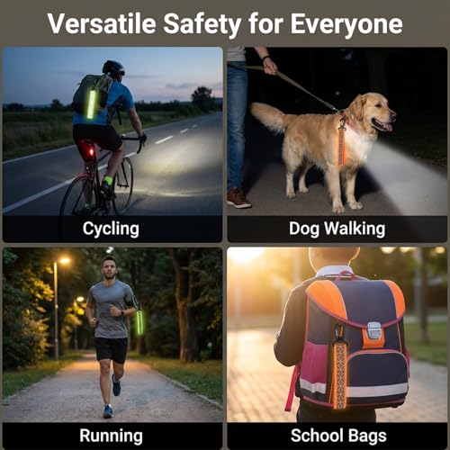 4 PCS Reflective Straps for Backpack, Backpack Reflector, Green and Orange Reflective Keychain for Right Walking Climbing Cycling Running