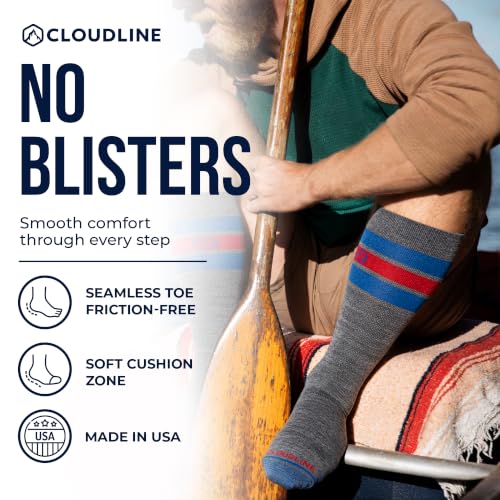 CloudLine - Merino Wool Graduated Compression Socks for Men and Women - Ultralight, Moisture Wicking, Made in USA - 1 Pair - color: Grey, size: Large